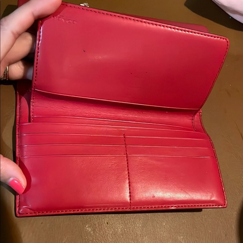 Coach Red and dark Brown checkbook Wallet - Picture 5 of 5